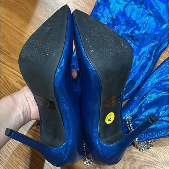 Lady go diva dolls kill thigh high stiletto boots metallic blue silver charm 8.5 - Picture 5 of 10